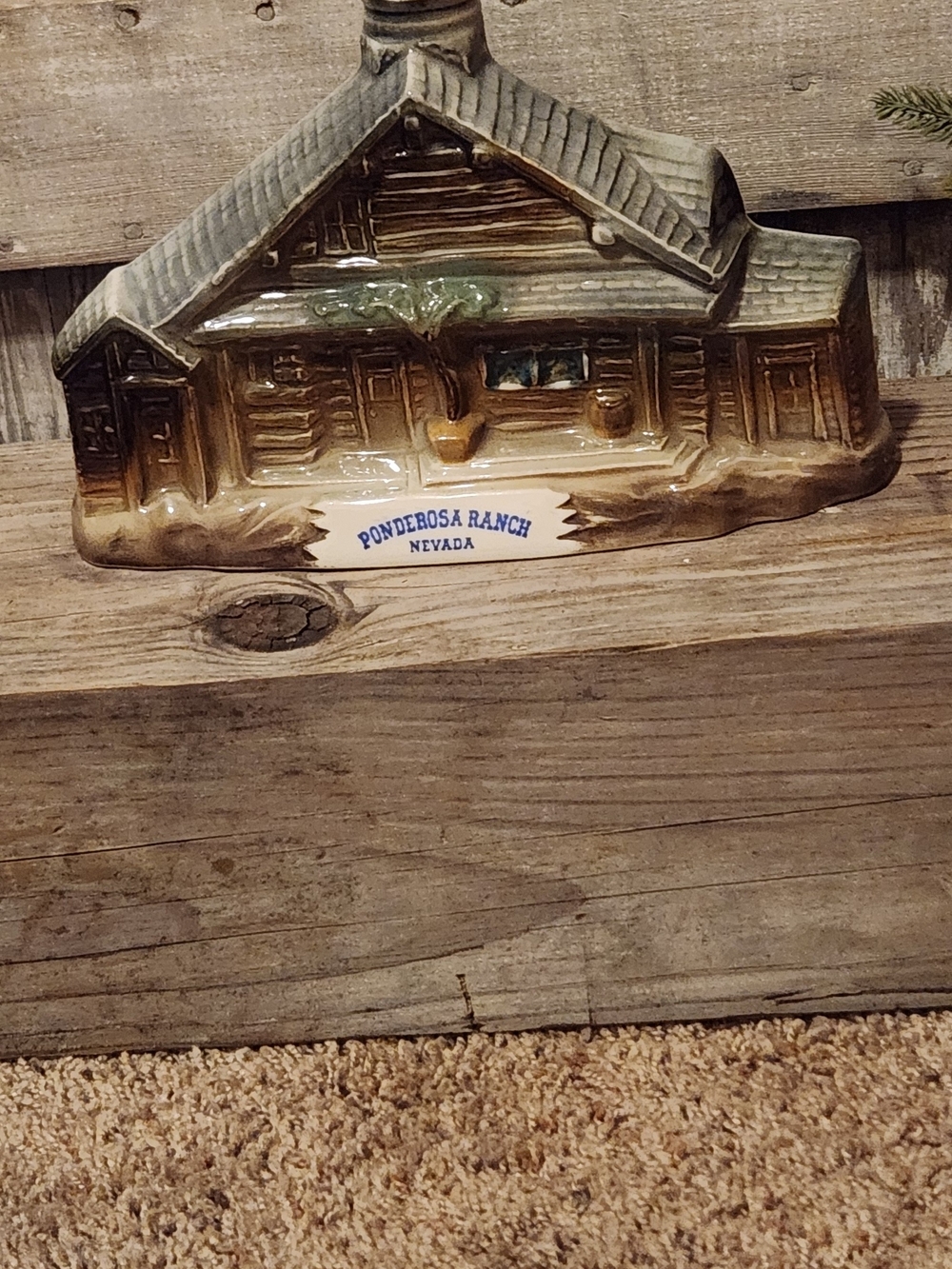 Ponderosa Ranch Nevada Ceramic Souvenir Cabin LIQUOR Bottle. With Cork.